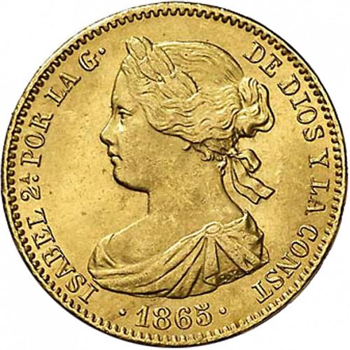 10 Escudos Obverse Image minted in SPAIN in 1865 (1865-68  -  ISABEL II - 2nd Decimal Coinage)  - The Coin Database