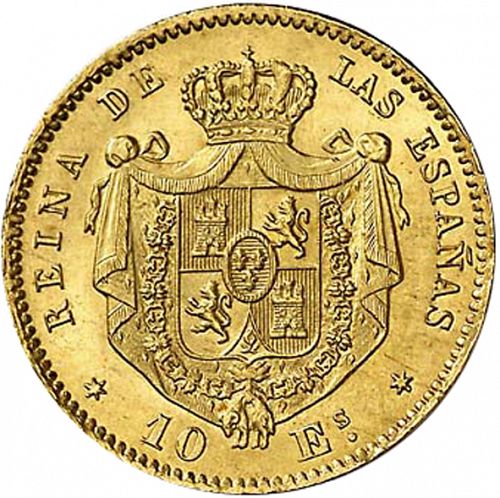 10 Escudos Reverse Image minted in SPAIN in 1865 (1865-68  -  ISABEL II - 2nd Decimal Coinage)  - The Coin Database