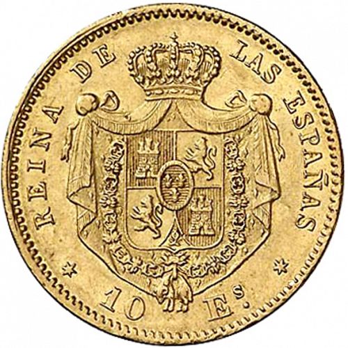 10 Escudos Reverse Image minted in SPAIN in 1865 (1865-68  -  ISABEL II - 2nd Decimal Coinage)  - The Coin Database