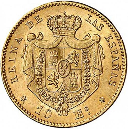 10 Escudos Reverse Image minted in SPAIN in 1867 (1865-68  -  ISABEL II - 2nd Decimal Coinage)  - The Coin Database
