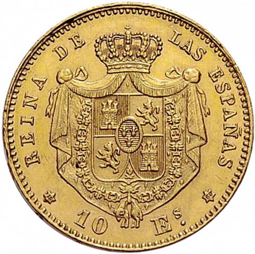 10 Escudos Reverse Image minted in SPAIN in 1868 / 68 (1865-68  -  ISABEL II - 2nd Decimal Coinage)  - The Coin Database