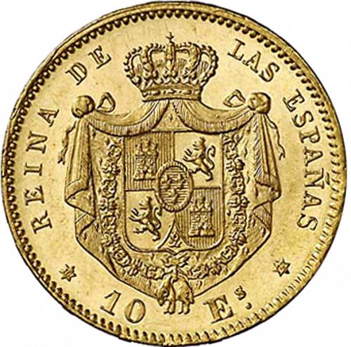10 Escudos Reverse Image minted in SPAIN in 1868 / 73 (1865-68  -  ISABEL II - 2nd Decimal Coinage)  - The Coin Database