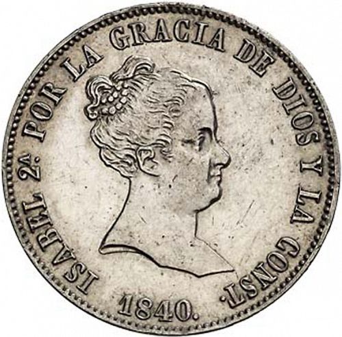 10 Reales Obverse Image minted in SPAIN in 1840CL (1833-48  -  ISABEL II)  - The Coin Database