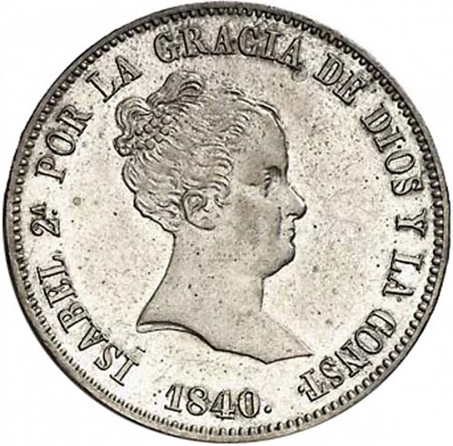 10 Reales Obverse Image minted in SPAIN in 1840DG (1833-48  -  ISABEL II)  - The Coin Database