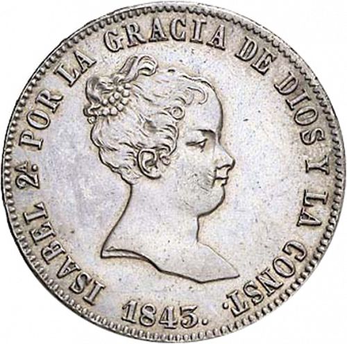 10 Reales Obverse Image minted in SPAIN in 1843CL (1833-48  -  ISABEL II)  - The Coin Database