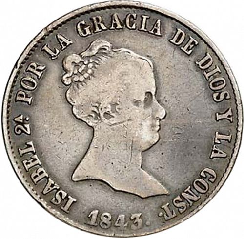 10 Reales Obverse Image minted in SPAIN in 1843RD (1833-48  -  ISABEL II)  - The Coin Database