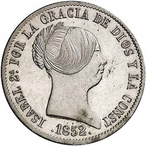 10 Reales Obverse Image minted in SPAIN in 1852 (1849-64  -  ISABEL II - Decimal Coinage)  - The Coin Database