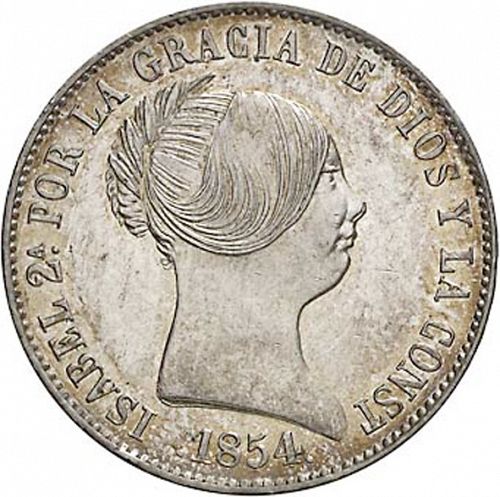 10 Reales Obverse Image minted in SPAIN in 1854 (1849-64  -  ISABEL II - Decimal Coinage)  - The Coin Database