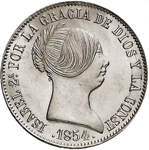 10 Reales Obverse Image minted in SPAIN in 1854 (1849-64  -  ISABEL II - Decimal Coinage)  - The Coin Database