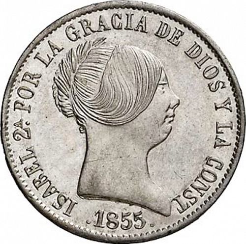 10 Reales Obverse Image minted in SPAIN in 1855 (1849-64  -  ISABEL II - Decimal Coinage)  - The Coin Database