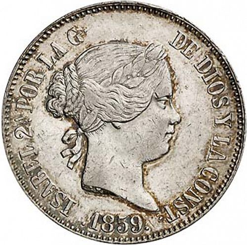 10 Reales Obverse Image minted in SPAIN in 1859 (1849-64  -  ISABEL II - Decimal Coinage)  - The Coin Database