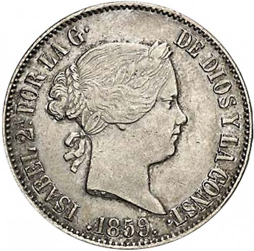 10 Reales Obverse Image minted in SPAIN in 1859 (1849-64  -  ISABEL II - Decimal Coinage)  - The Coin Database
