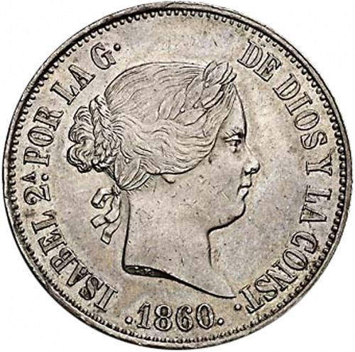10 Reales Obverse Image minted in SPAIN in 1860 (1849-64  -  ISABEL II - Decimal Coinage)  - The Coin Database