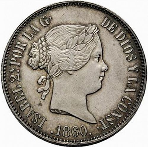 10 Reales Obverse Image minted in SPAIN in 1860 (1849-64  -  ISABEL II - Decimal Coinage)  - The Coin Database