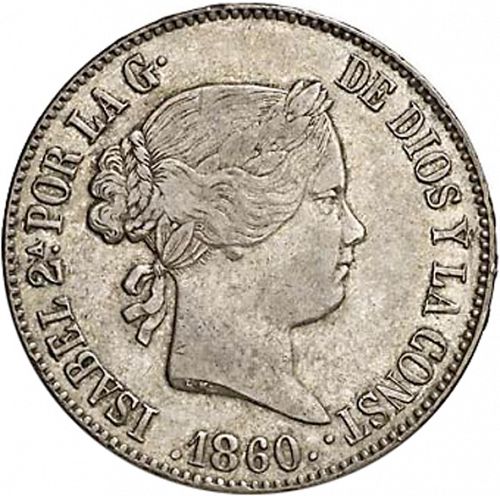 10 Reales Obverse Image minted in SPAIN in 1860 (1849-64  -  ISABEL II - Decimal Coinage)  - The Coin Database
