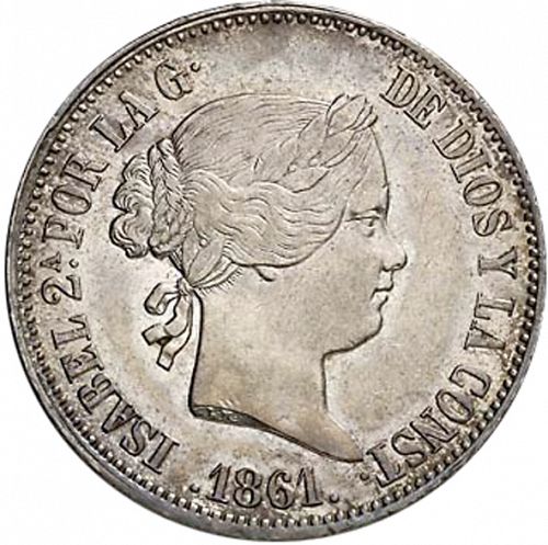 10 Reales Obverse Image minted in SPAIN in 1861 (1849-64  -  ISABEL II - Decimal Coinage)  - The Coin Database