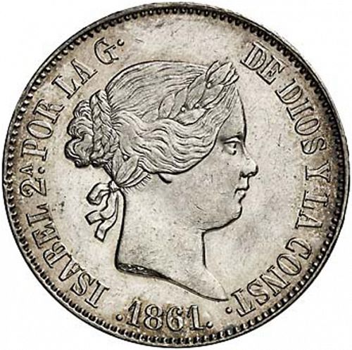 10 Reales Obverse Image minted in SPAIN in 1861 (1849-64  -  ISABEL II - Decimal Coinage)  - The Coin Database