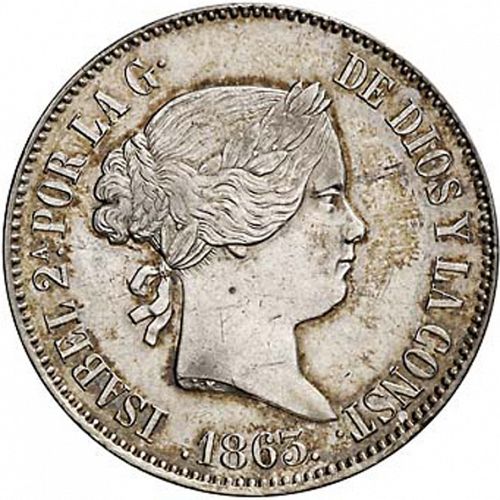 10 Reales Obverse Image minted in SPAIN in 1863 (1849-64  -  ISABEL II - Decimal Coinage)  - The Coin Database