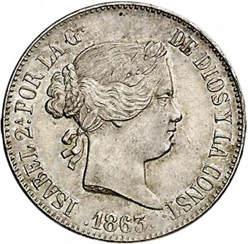 10 Reales Obverse Image minted in SPAIN in 1863 (1849-64  -  ISABEL II - Decimal Coinage)  - The Coin Database