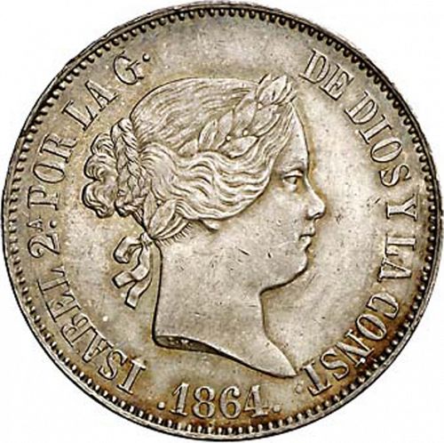 10 Reales Obverse Image minted in SPAIN in 1864 (1849-64  -  ISABEL II - Decimal Coinage)  - The Coin Database