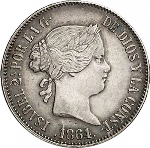 10 Reales Obverse Image minted in SPAIN in 1864 (1849-64  -  ISABEL II - Decimal Coinage)  - The Coin Database