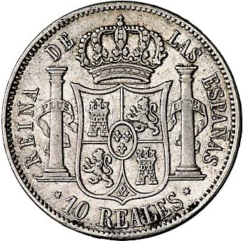 10 Reales Reverse Image minted in SPAIN in 1852 (1849-64  -  ISABEL II - Decimal Coinage)  - The Coin Database