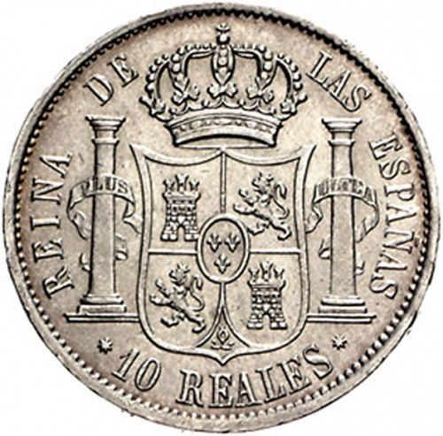 10 Reales Reverse Image minted in SPAIN in 1853 (1849-64  -  ISABEL II - Decimal Coinage)  - The Coin Database