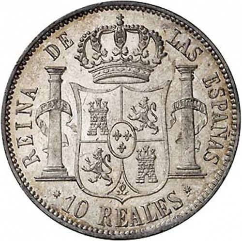 10 Reales Reverse Image minted in SPAIN in 1854 (1849-64  -  ISABEL II - Decimal Coinage)  - The Coin Database