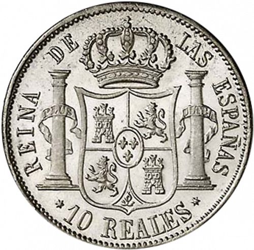 10 Reales Reverse Image minted in SPAIN in 1854 (1849-64  -  ISABEL II - Decimal Coinage)  - The Coin Database