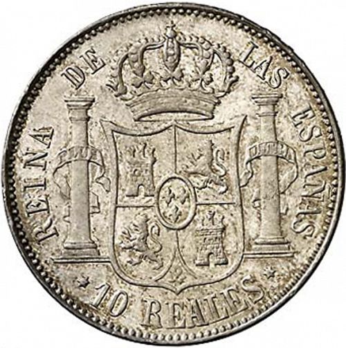10 Reales Reverse Image minted in SPAIN in 1857 (1849-64  -  ISABEL II - Decimal Coinage)  - The Coin Database
