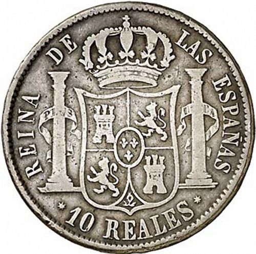 10 Reales Reverse Image minted in SPAIN in 1857 (1849-64  -  ISABEL II - Decimal Coinage)  - The Coin Database