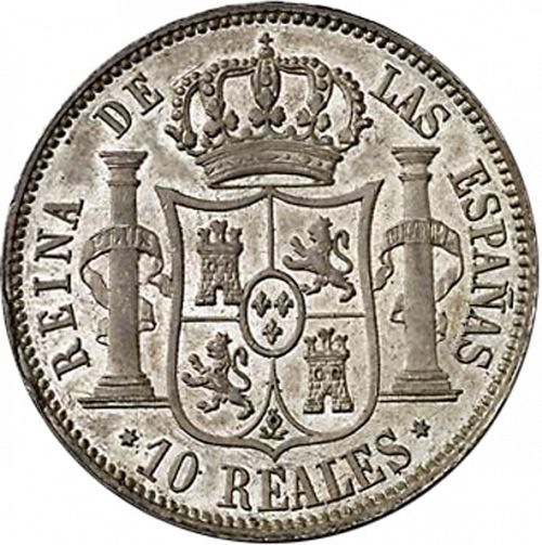 10 Reales Reverse Image minted in SPAIN in 1858 (1849-64  -  ISABEL II - Decimal Coinage)  - The Coin Database