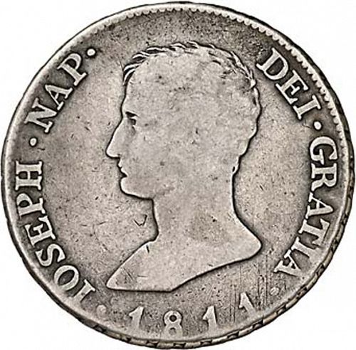 10 Reales Obverse Image minted in SPAIN in 1811AI (1808-13  -  JOSE NAPOLEON - Vellon cng.)  - The Coin Database