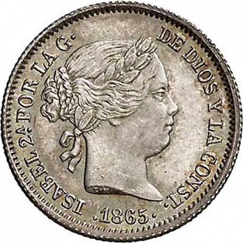 10 Céntimos Escudo Obverse Image minted in SPAIN in 1865 (1865-68  -  ISABEL II - 2nd Decimal Coinage)  - The Coin Database