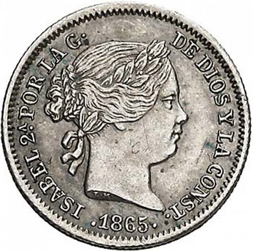 10 Céntimos Escudo Obverse Image minted in SPAIN in 1865 (1865-68  -  ISABEL II - 2nd Decimal Coinage)  - The Coin Database