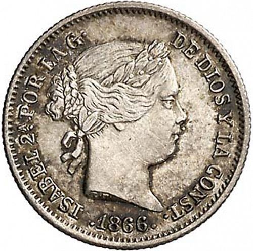 10 Céntimos Escudo Obverse Image minted in SPAIN in 1866 (1865-68  -  ISABEL II - 2nd Decimal Coinage)  - The Coin Database