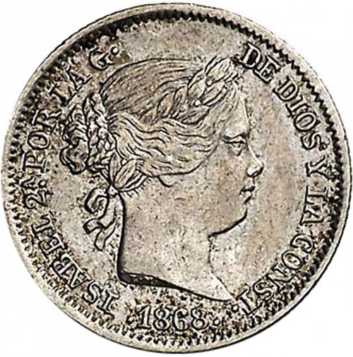 10 Céntimos Escudo Obverse Image minted in SPAIN in 1868 / 68 (1865-68  -  ISABEL II - 2nd Decimal Coinage)  - The Coin Database