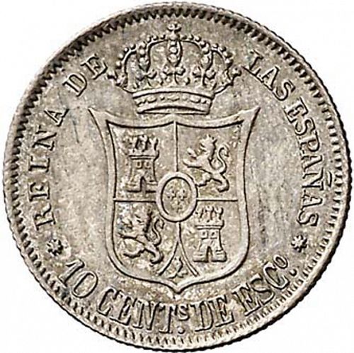 10 Céntimos Escudo Reverse Image minted in SPAIN in 1866 (1865-68  -  ISABEL II - 2nd Decimal Coinage)  - The Coin Database