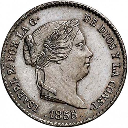 10 Céntimos Real Obverse Image minted in SPAIN in 1855 (1849-64  -  ISABEL II - Decimal Coinage)  - The Coin Database