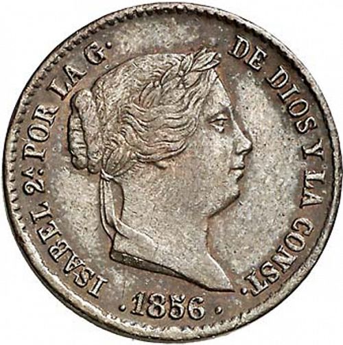 10 Céntimos Real Obverse Image minted in SPAIN in 1856 (1849-64  -  ISABEL II - Decimal Coinage)  - The Coin Database