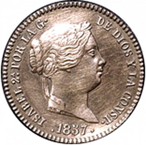 10 Céntimos Real Obverse Image minted in SPAIN in 1857 (1849-64  -  ISABEL II - Decimal Coinage)  - The Coin Database