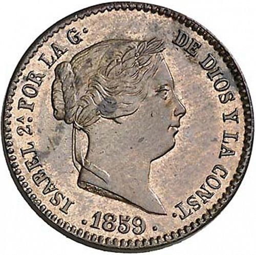 10 Céntimos Real Obverse Image minted in SPAIN in 1859 (1849-64  -  ISABEL II - Decimal Coinage)  - The Coin Database