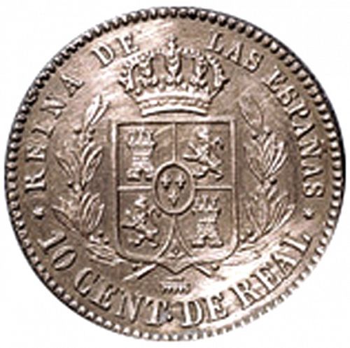 10 Céntimos Real Reverse Image minted in SPAIN in 1857 (1849-64  -  ISABEL II - Decimal Coinage)  - The Coin Database