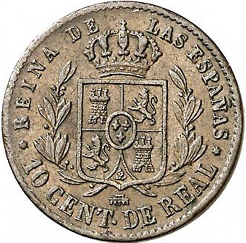 10 Céntimos Real Reverse Image minted in SPAIN in 1861 (1849-64  -  ISABEL II - Decimal Coinage)  - The Coin Database