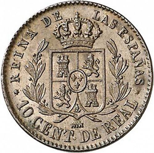 10 Céntimos Real Reverse Image minted in SPAIN in 1864 (1849-64  -  ISABEL II - Decimal Coinage)  - The Coin Database