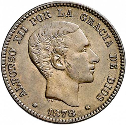 10 Céntimos Obverse Image minted in SPAIN in 1878OM (1874-85  -  ALFONSO XII)  - The Coin Database