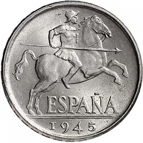 10 Céntimos Obverse Image minted in SPAIN in 1945 (1936-75  -  NATIONALIST GOVERMENT)  - The Coin Database