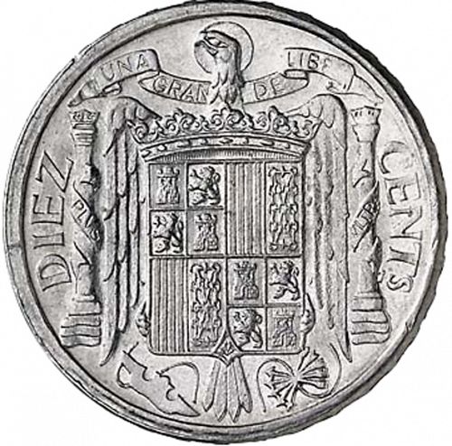10 Céntimos Reverse Image minted in SPAIN in 1940 (1936-75  -  NATIONALIST GOVERMENT)  - The Coin Database