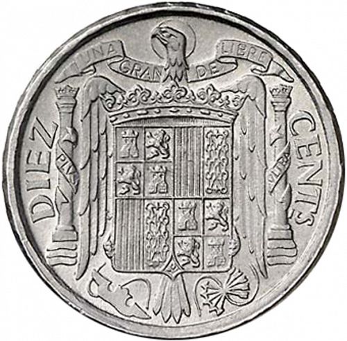 10 Céntimos Reverse Image minted in SPAIN in 1941 (1936-75  -  NATIONALIST GOVERMENT)  - The Coin Database