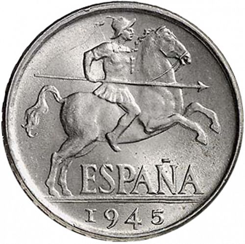 10 Céntimos Reverse Image minted in SPAIN in 1945 (1936-75  -  NATIONALIST GOVERMENT)  - The Coin Database